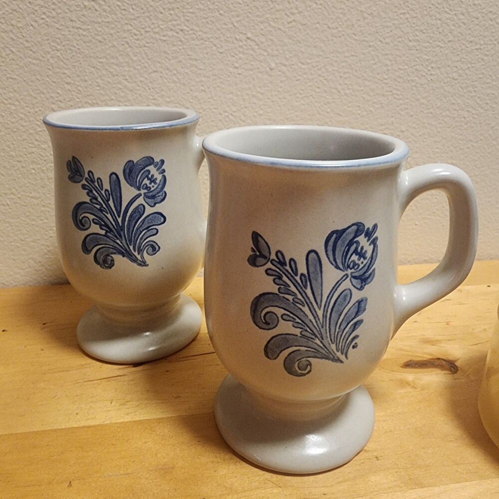 Vintage Pfaltzgraff Yorktowne village pedestal footed stoneware mugs USA 5 set - Picture 4 of 12